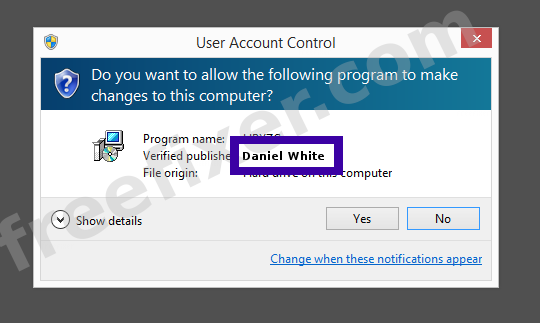 Screenshot where Daniel White appears as the verified publisher in the UAC dialog